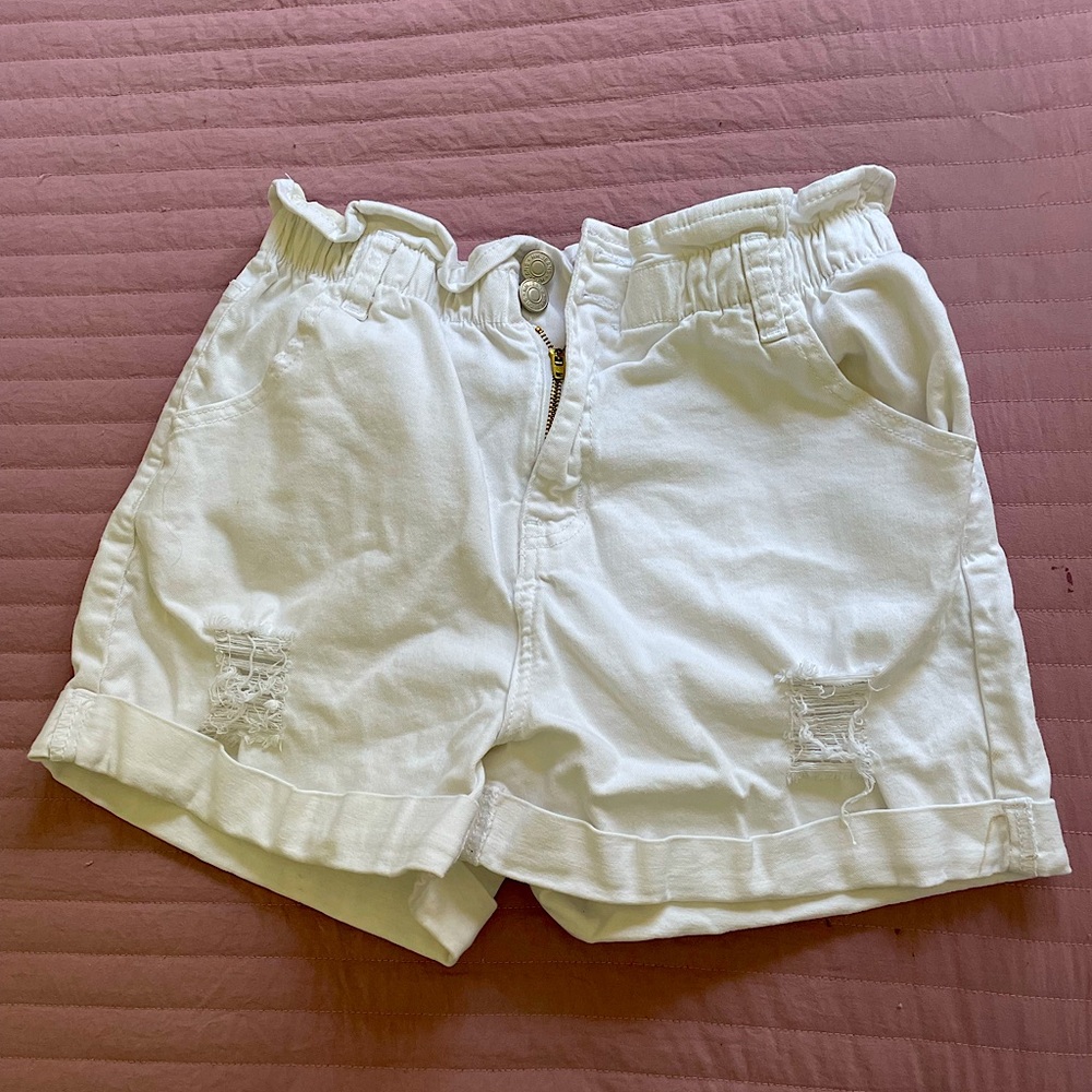 White Stretchy Waist Jean Shorts